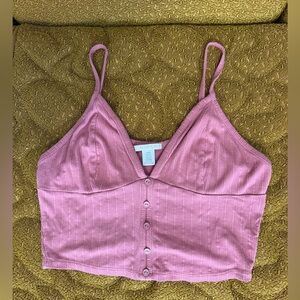 Bozzolo Pink Ribbed Button Front Crop Cami